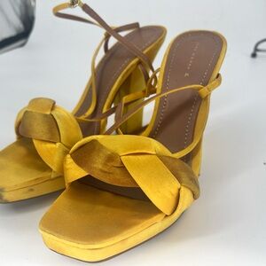 Yellow Satin Braided Strap High-Heel Sandals zara womens 39